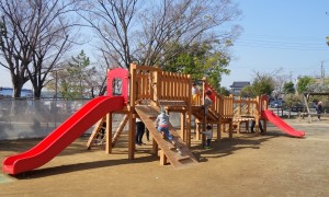 木製遊具、手賀沼公園