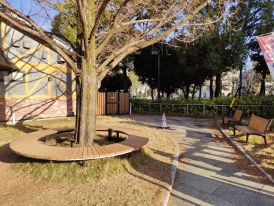 多摩産材、木製ベンチ、サークルベンチ